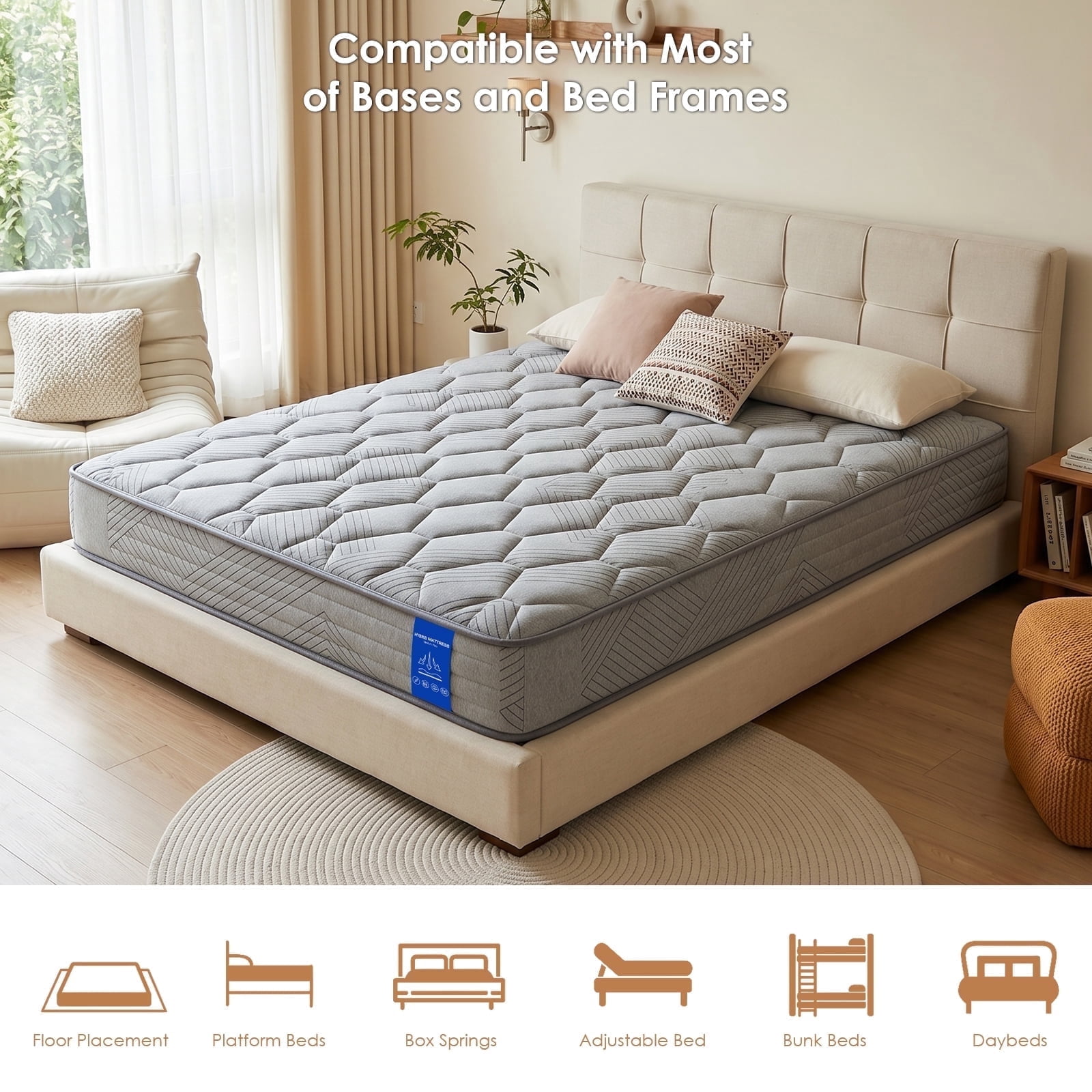 NNSNG 12" Full Size Hybrid Mattress, Luxury Comfort Mattress with Gel Memory Foam, Fits Most Bed Frames, Bed-in-a-Box, Grey