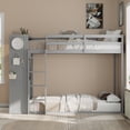 thumbnail image 3 of Newest Twin over Twin Bunk Bed with 4 Drawers & Wardrobe, Modern Wood Frame with Light Strip and Pegboards, Gray, 3 of 13