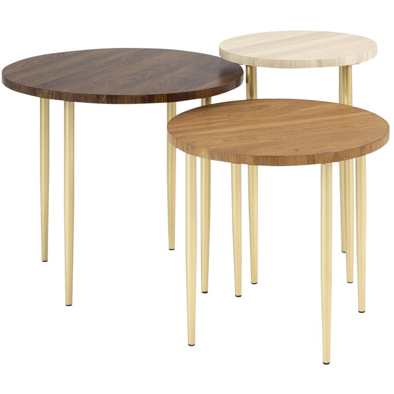 3 Piece Round Nesting Coffee Table Set, Walnut Wood Nesting Coffee Tables