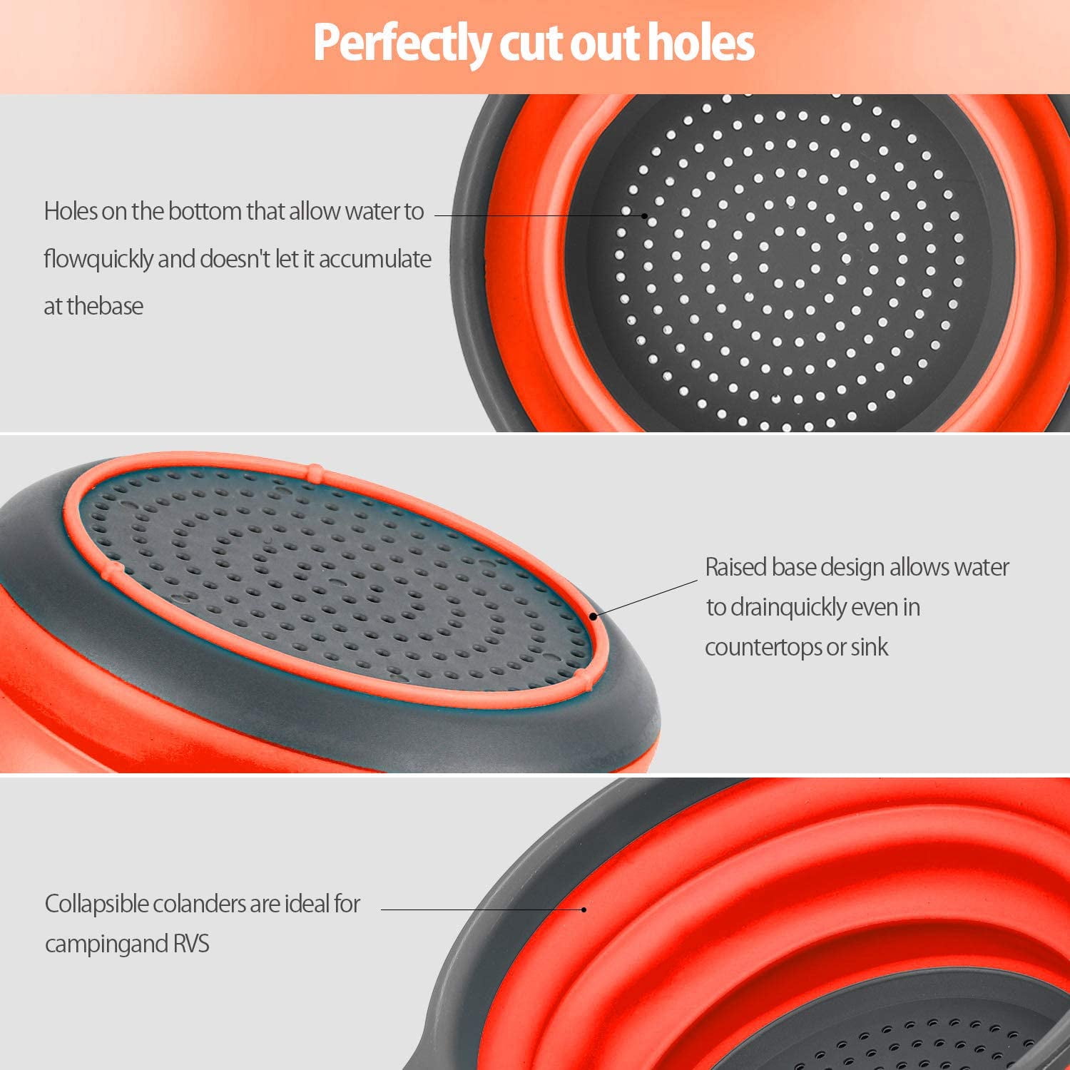Kepooman Kitchen Portable Collapsible Silicone Colander Strainer Set for Tea Flour Pasta, Set of 2, Red Kepooman Kitchen Portable Collapsible Silicone Colander Strainer Set for Tea Flour Pasta, Set of 2, Red
