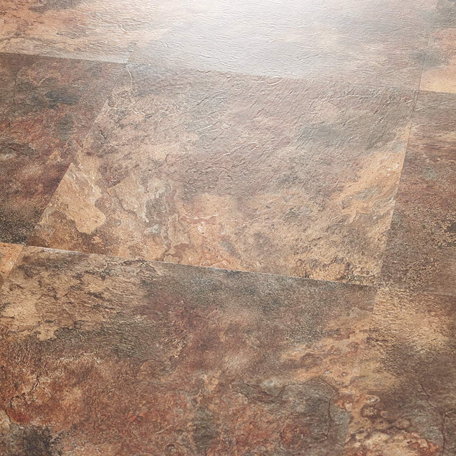PowerSellerUSA Majestic 2mm 18"x18" Vinyl Tile, Rustic Copper Slate 1-Pack (10 Tiles) Self-Adhesive Peel & Stick Flooring, Waterproof Stone-Look for Kitchen Bathroom Basement
