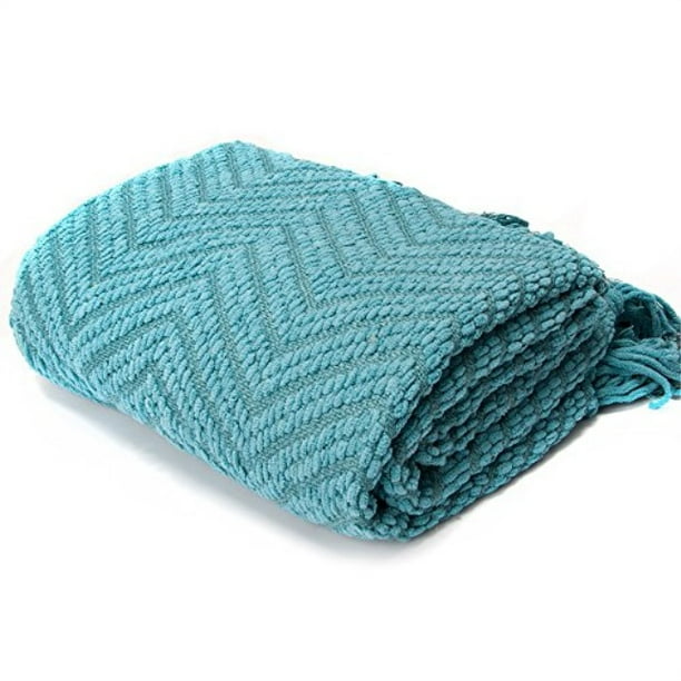 Knit Zig-Zag Textured Woven Throw Blanket Turquoise 60" x ...