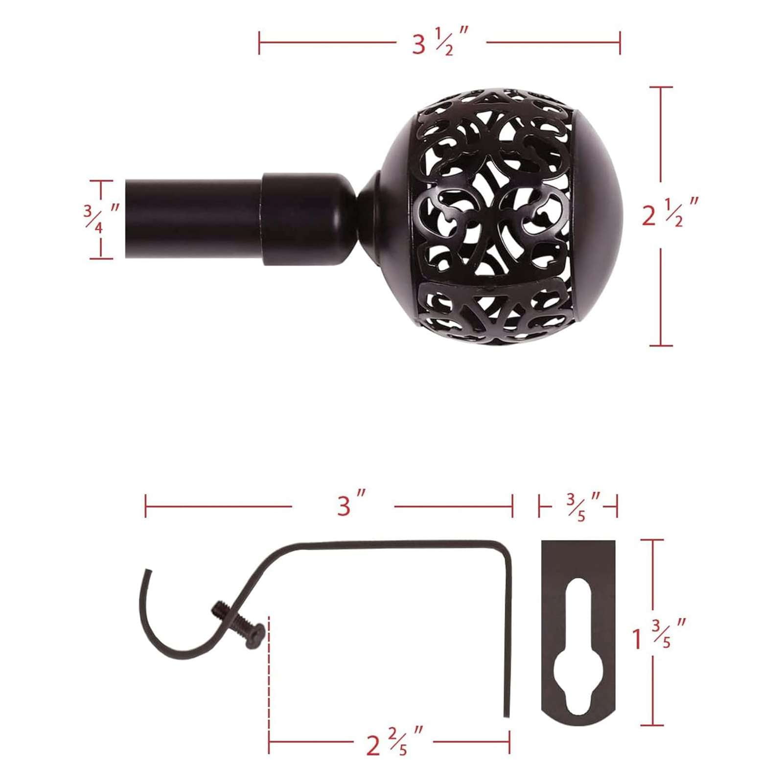 H.VERSAILTEX Single Retractable Curtain Rod, 0.75 Inc Diameter, Bronze, Ball Finial, Adjustable 48-84 Inches