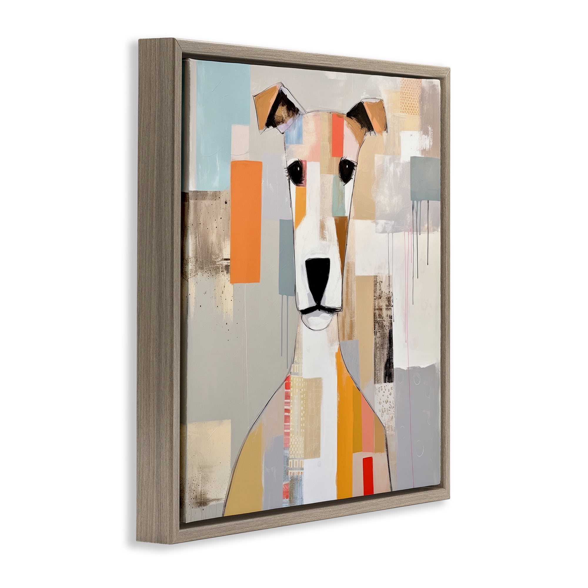 Stupell Industries Dog Face Abstract Collage Animals & Insects Painting Brown Floater Framed Canvas Art Print Wall Art, 18 x 18