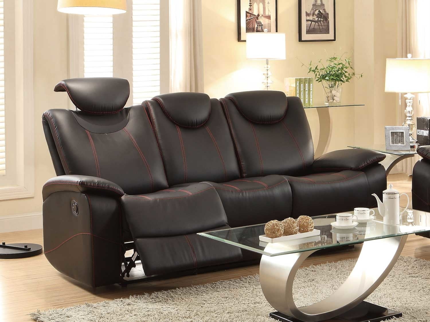 Glider Recliner Sofa With Adjustable Headrest, Black