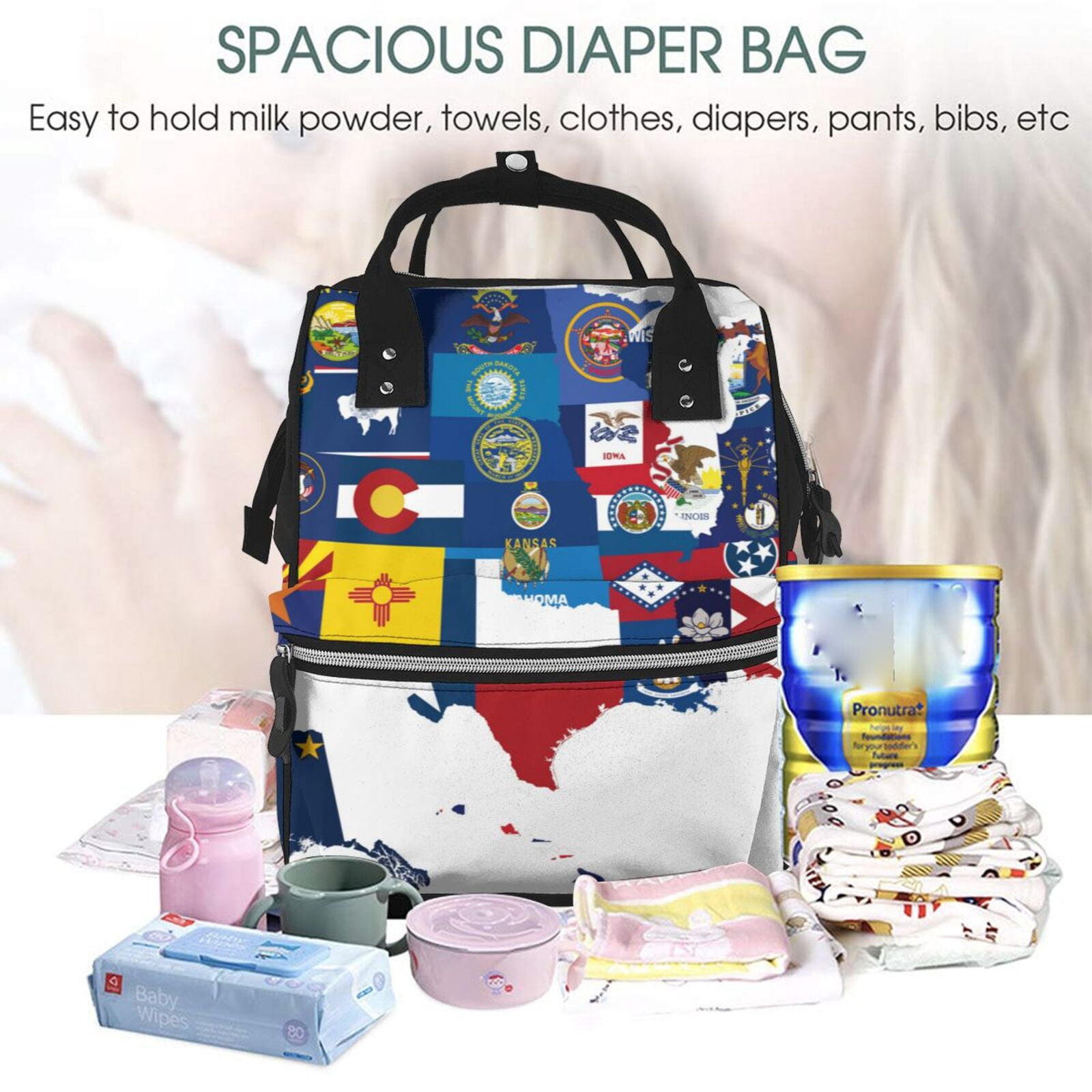 Defioc The Map Of United States for Baby Diaper Bag Backpack - Baby Bag for Boys & Girls - Diaper Backpack - Large Travel Diaper Bags- Baby Registry Search & Shower Gifts