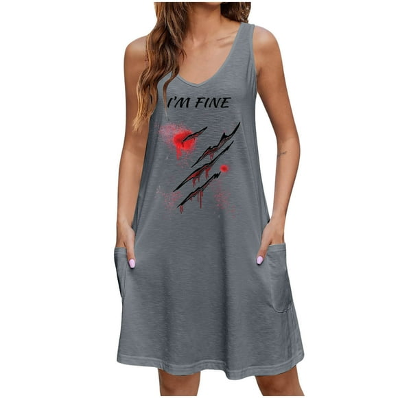 TJAZFJPA Birthday Dress Womens Sleeveless V Neck Tank Dresses Casual Loose Floral Printed Dress with Pockets Women's Dress African Dresses for Women Plus Size Dresses for Women Wedding Guest