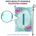 thumbnail image 4 of America Forever Spring Monogram Garden Flag Letter I 12.5 x 18 inches Double Sided Vertical Outdoor, Yard, Lawn, Pink and Blue Flowers, Cosmos, Leaves, Summer Flower Garden Flag, 4 of 5