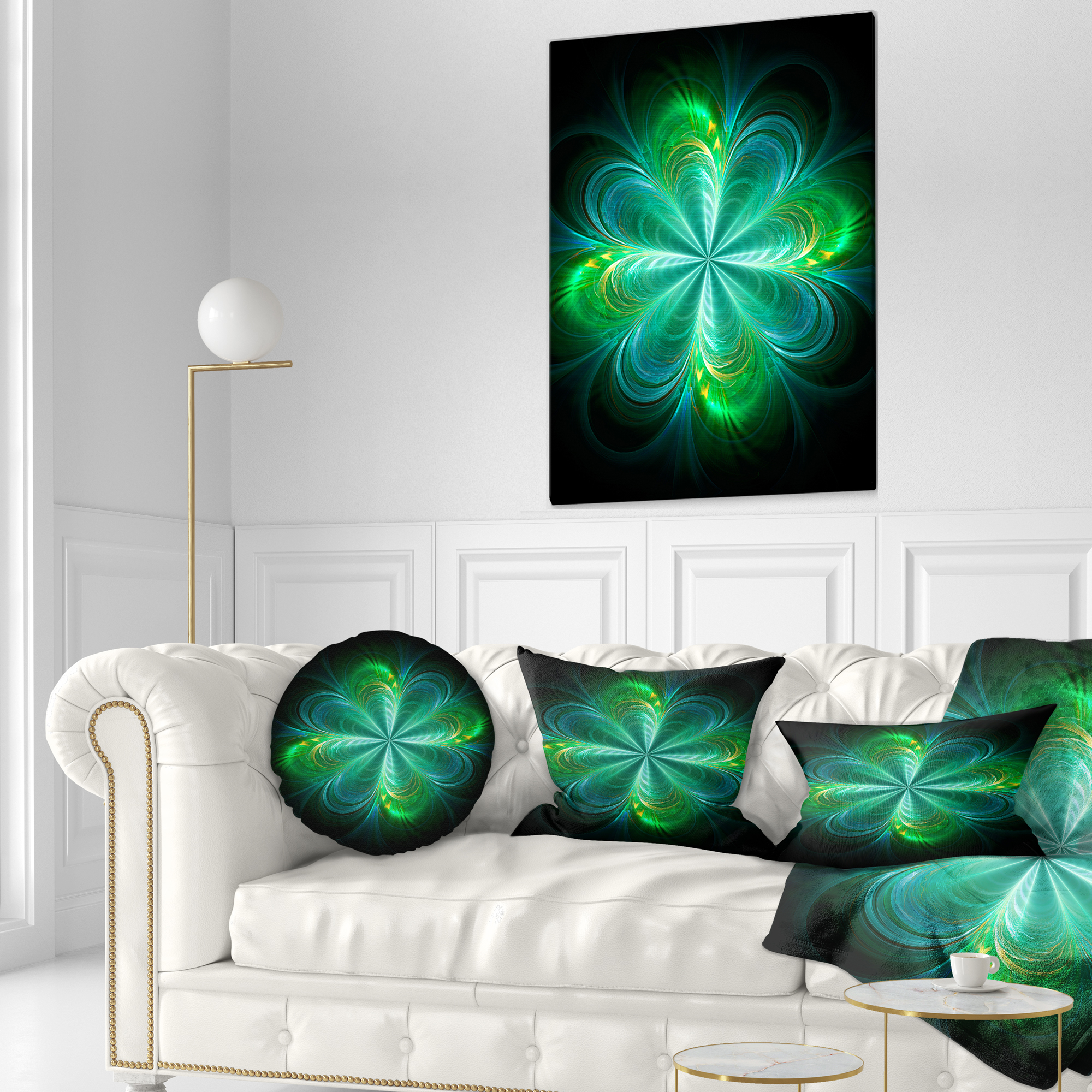 Designart Green Fractal Flower Blooming - Abstract Throw Pillow - 12x20