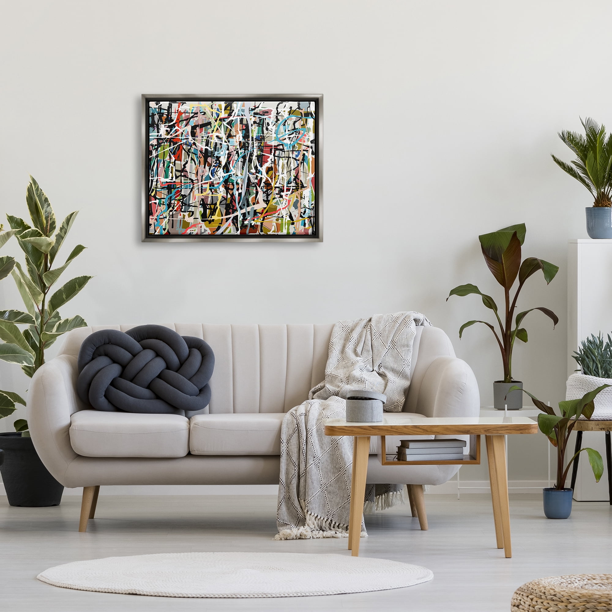 Stupell Industries Abstract Paint Splatter Composition Abstract Painting Gray Floater Framed Art Print Wall Art, 31 x 25