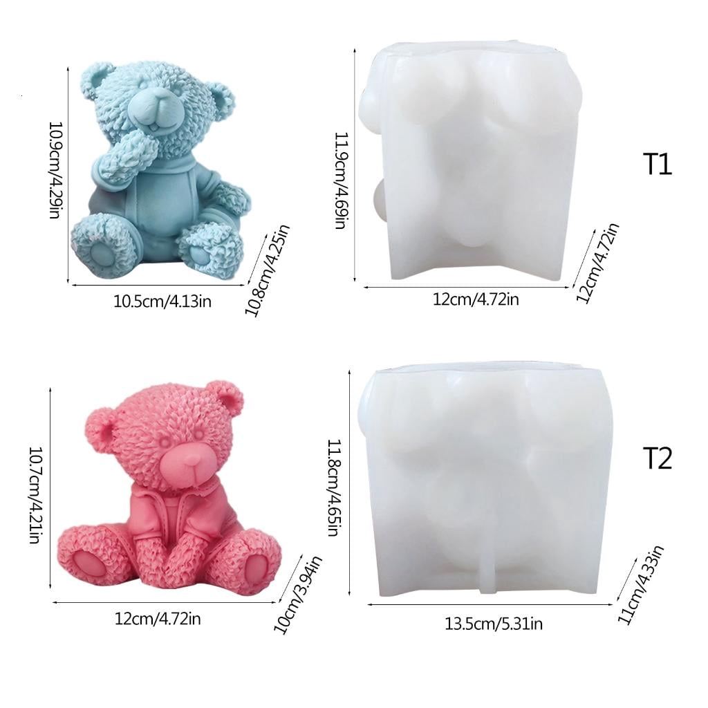 Osdhezcn Handmade Candle Mold 3D Animal Silicone Mold Reusable Sitting Bear Resin Mold