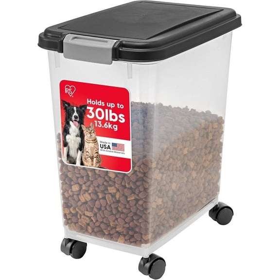 IRIS USA 30 lb Airtight Dog Food Storage Container with Attachable Wheels, BPA-Free, Easy Mobility, Black