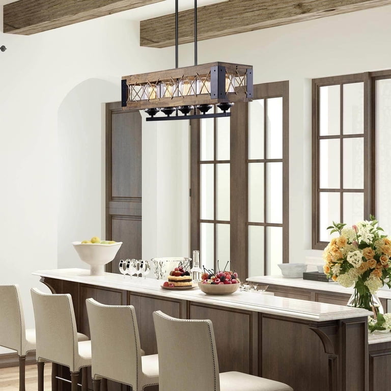 TOCHIC Black-Gold Farmhouse Pendant Light - 6-Light Geometric Cage Chandelier For Dining Room, Kitchen Island
