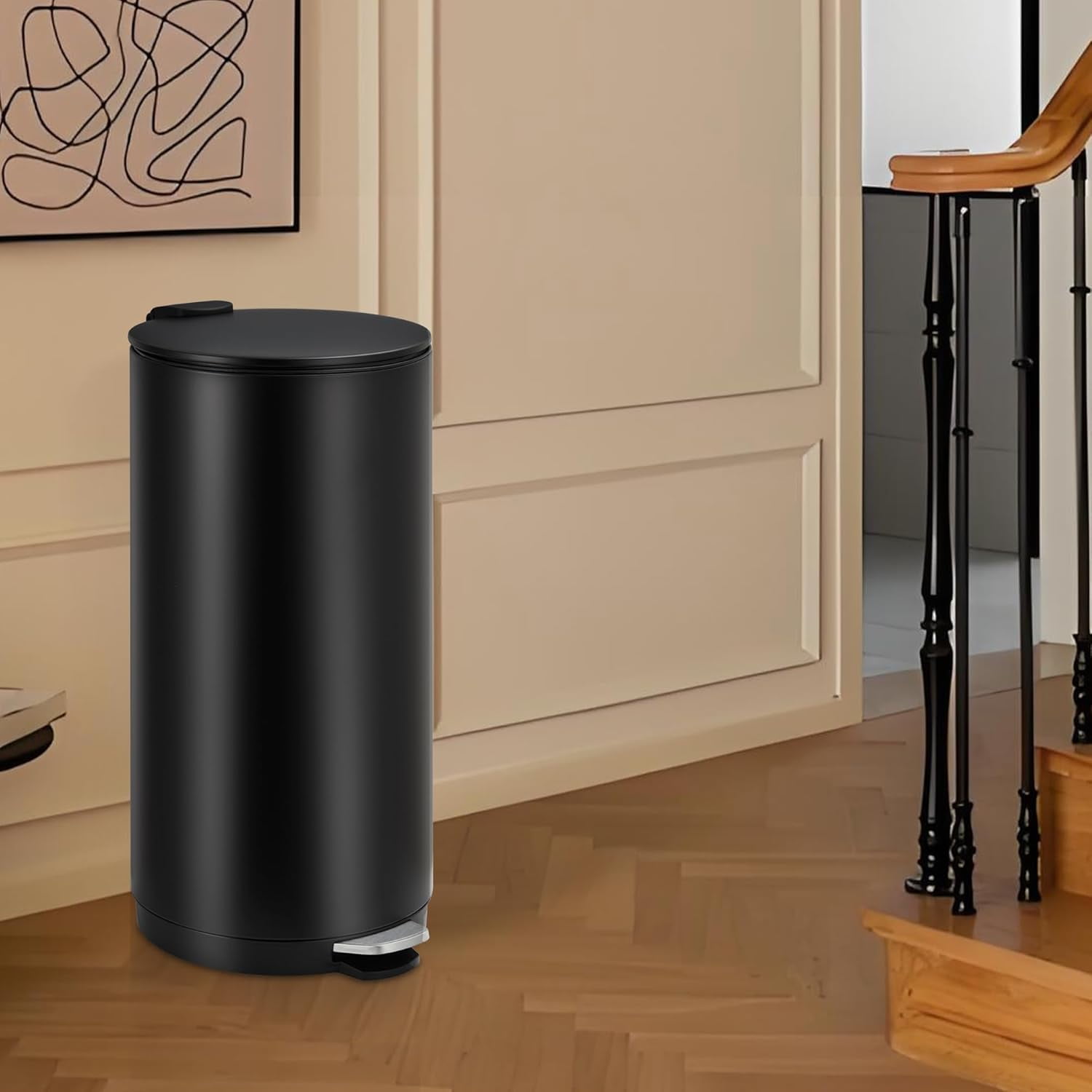 Home Kitchen 8 Gallon (30L) Step Trash Can, Round Bathroom Garbage Can with Lid and Foot Pedal, Kitchen Garbage Bin with Removable Inner Bucket for Home Bedroom Office