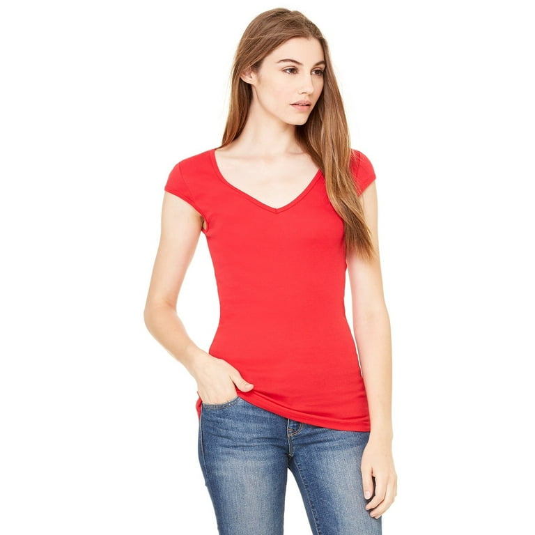 Women's Cap Sleeve Sheer Mini Rib V-neck Tee - Hemlock Ink