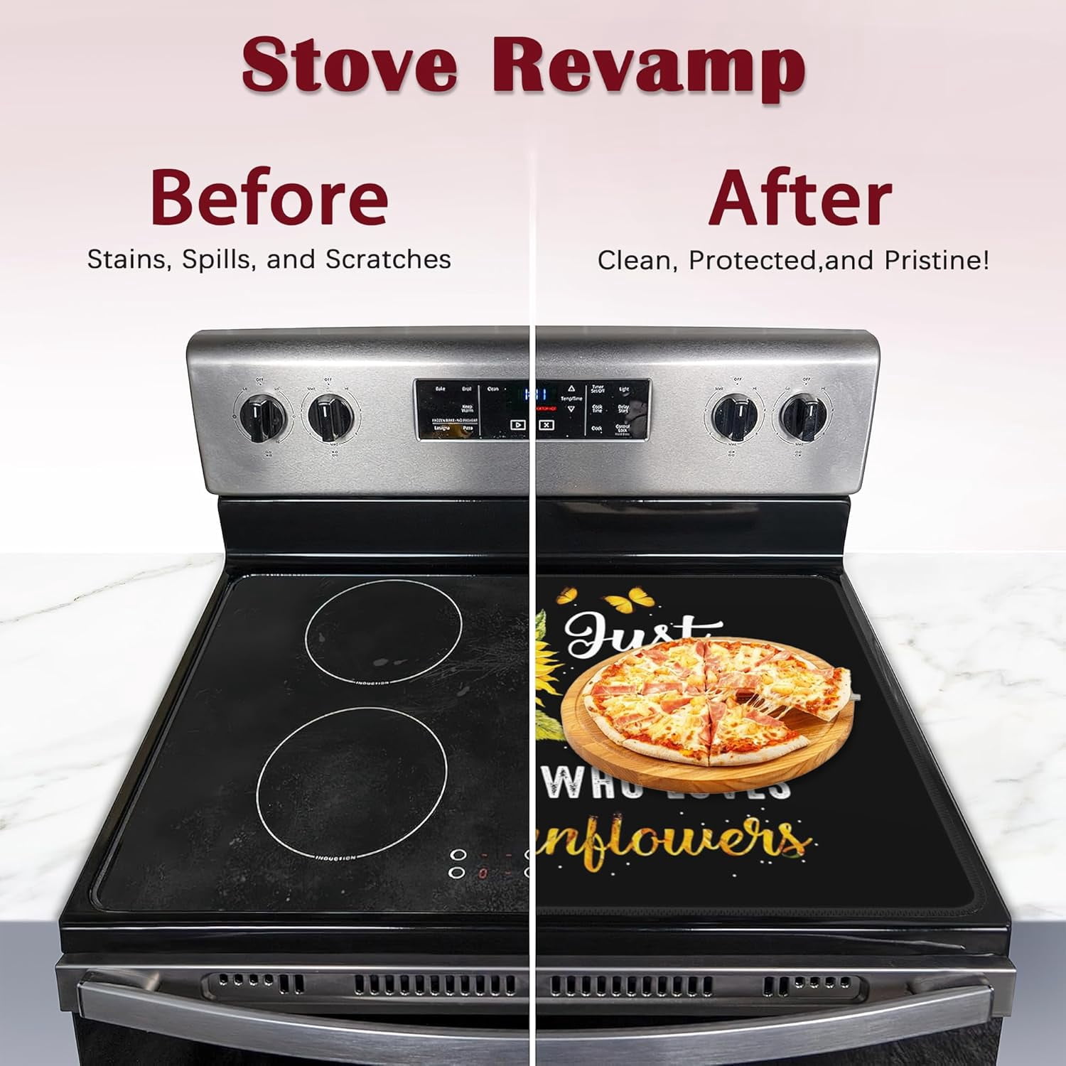 Butterfly and Sunflower Stove Top Cover,Glass Cooktop Heat Resistant Ceramic Stove Top Covers Mat Prevents Scratching Stoves/Counter/Washer Top Protector,28x20 in