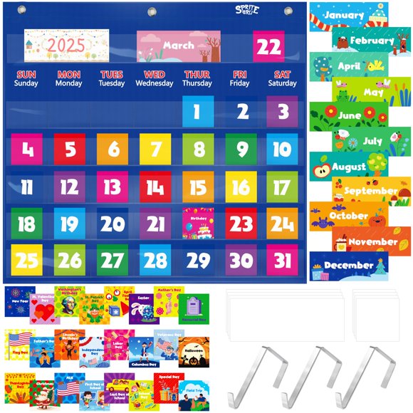 Calendario y gráfico de bolsillo SpriteGru Classroom con 76 tarjetas