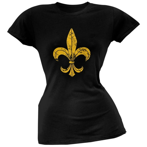 Distressed Fleur-de-lis Black Soft Juniors T-Shirt - X-Large