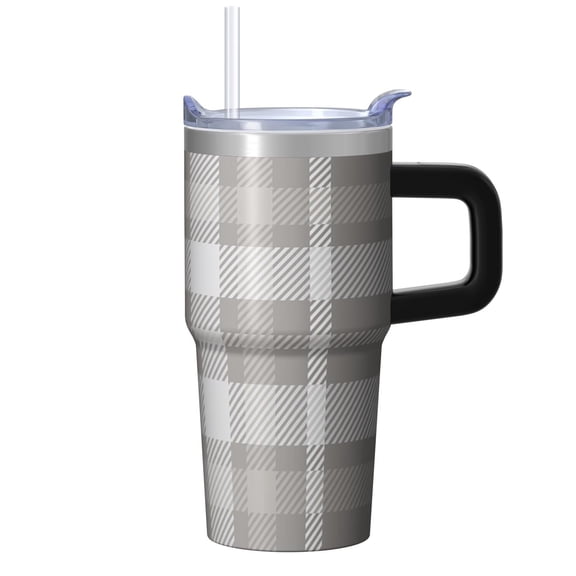20oz Geometric Textured Tumbler with Handle, Double Wall Insulated Stainless Steel Travel Mug, Leak Proof Lid Includes Straw
