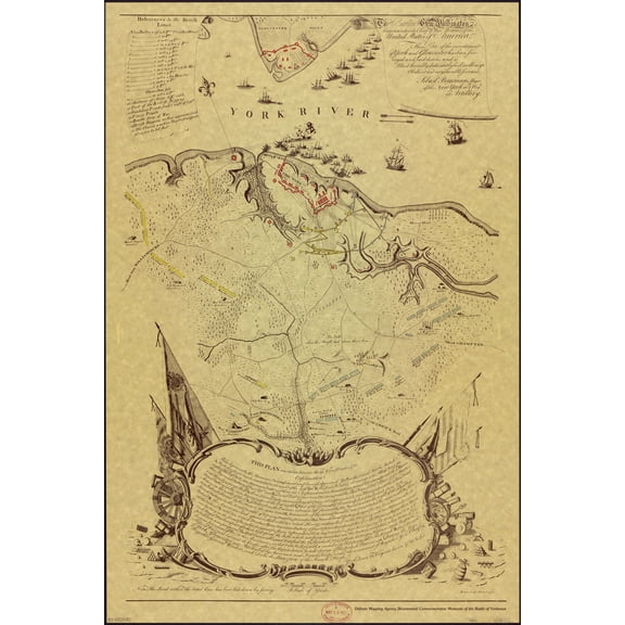 24"x36" Gallery Poster, map of Battle of Yorktown george washington