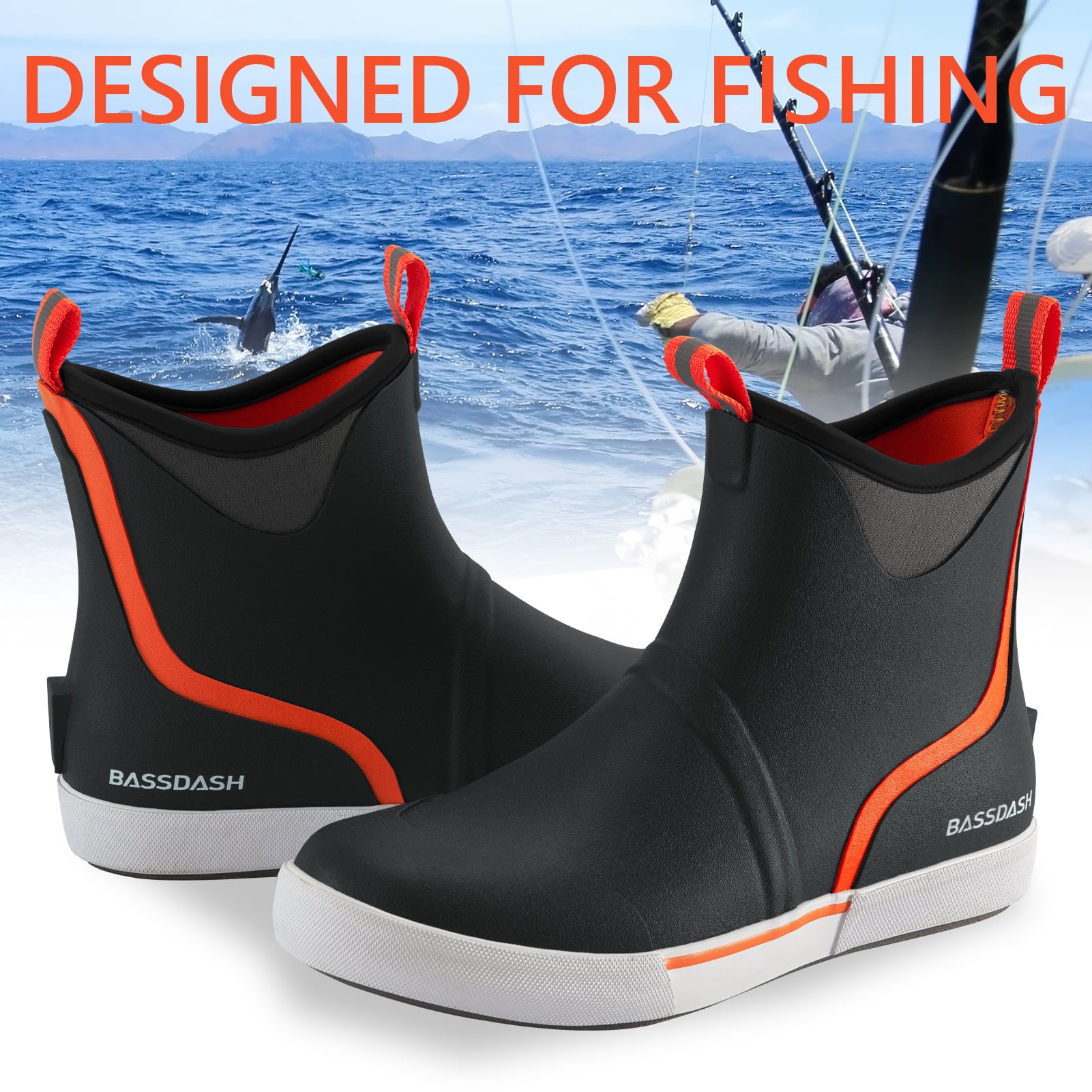 BASSDASH Men’s 6" Waterproof Deck Boots with Breathable Lining Anti-slip Neoprene Rubber Ankle Rain Boots for Fishing Boating