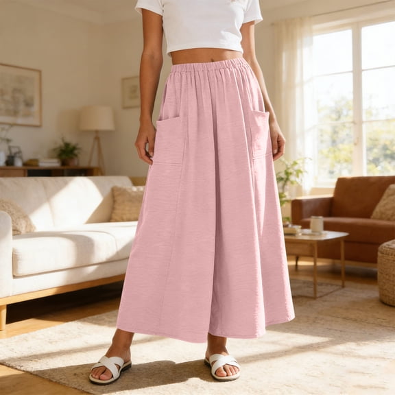 TaTaai Women's Elastic Waist Maxi Skirt with Side Pockets, Loose Flowy Fit, and Casual Ankle-Length Style Gift