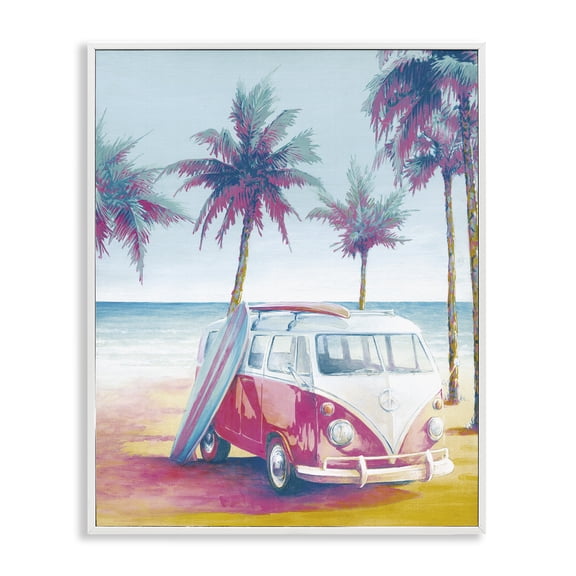 Stupell Industries Coastal Tropical Minibus on Beach White Framed Giclee Art, 11 x 14, by Cloverfield & Co.