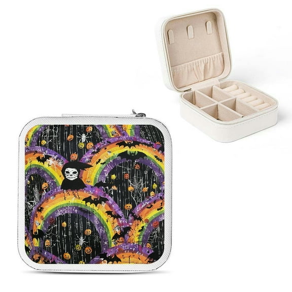 FCXZI Halloween Gothic Art Jewelry Box for Necklace, Ring, Earring - Compact Travel Case with Multiple Storage Spaces White
