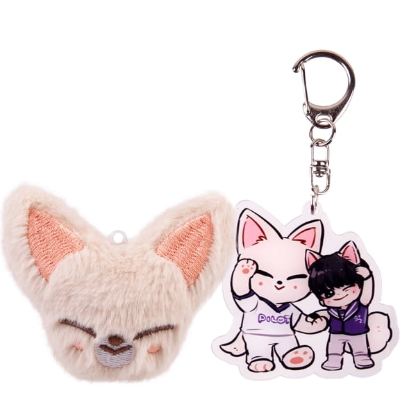 Stray Kids SKZOO 2-Piece Keychain Set: Plush Head Beaded Chain & Hug Pose Acrylic