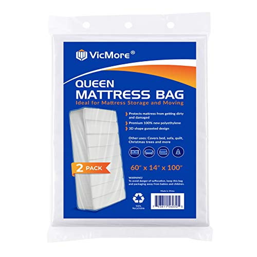 Vicmore 2 Pack Queen Size Mattress Storage Bag 60 Inch By 100 For Disposal Clear Plastic Cover Moving Com Vicmore 2 Pack Queen Size Mattress, Plastic Mattress Storage Covers