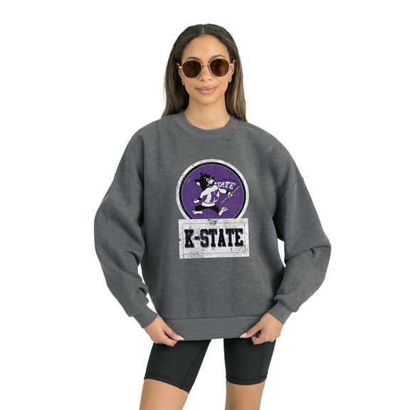 Women's Gameday Couture Kansas State Wildcats Charcoal Oversized Drop Shoulder Fleece Drop Pullover Sweatshirt