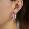 thumbnail image 4 of 14K Gold Pink Crystal Hoop Earrings, 30mm Inner Diameter & Double Hoops with Gemstone Design, Gift for Her, 4 of 6
