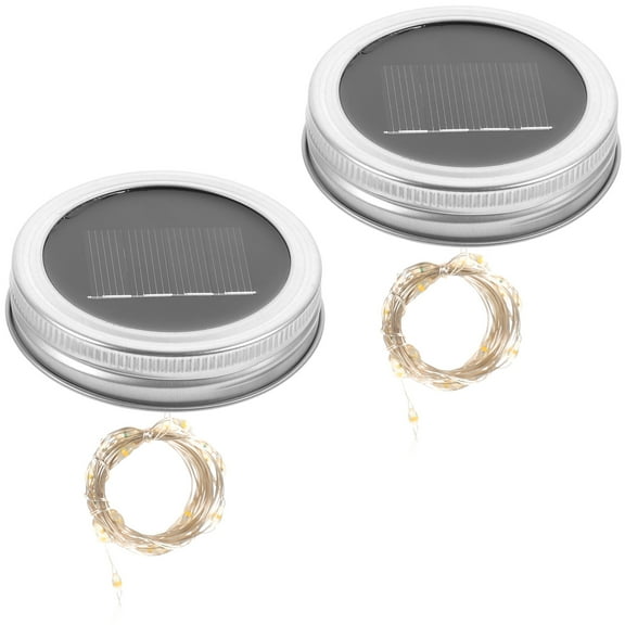 FOMIYES 2Pcs Jar Lid Lights Solar Powered with Plastic and Shape Design