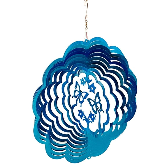 Dundee Deco's Wind Spinner in Gift Box - 3D Hanging Indoor Outdoor Yard Garden Decoration - Mandala - Butterflies - Blue - 12 inch - Unique Gift Idea For Men Women, Souvenir, Present