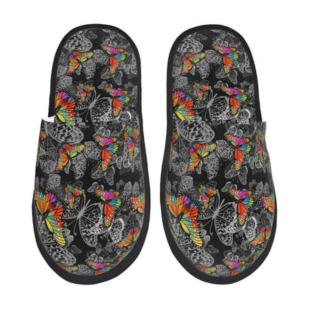 

Tideii Multicolored Butterflies C for Home Indoor Cotton Slippers Autumn and Winter EVA Plush Slippers Household Supplies Unisex-Large