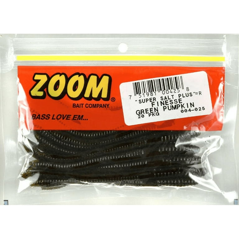 Zoom Finesse Worms Green Pumpkin 20 Pack, Soft Baits 
