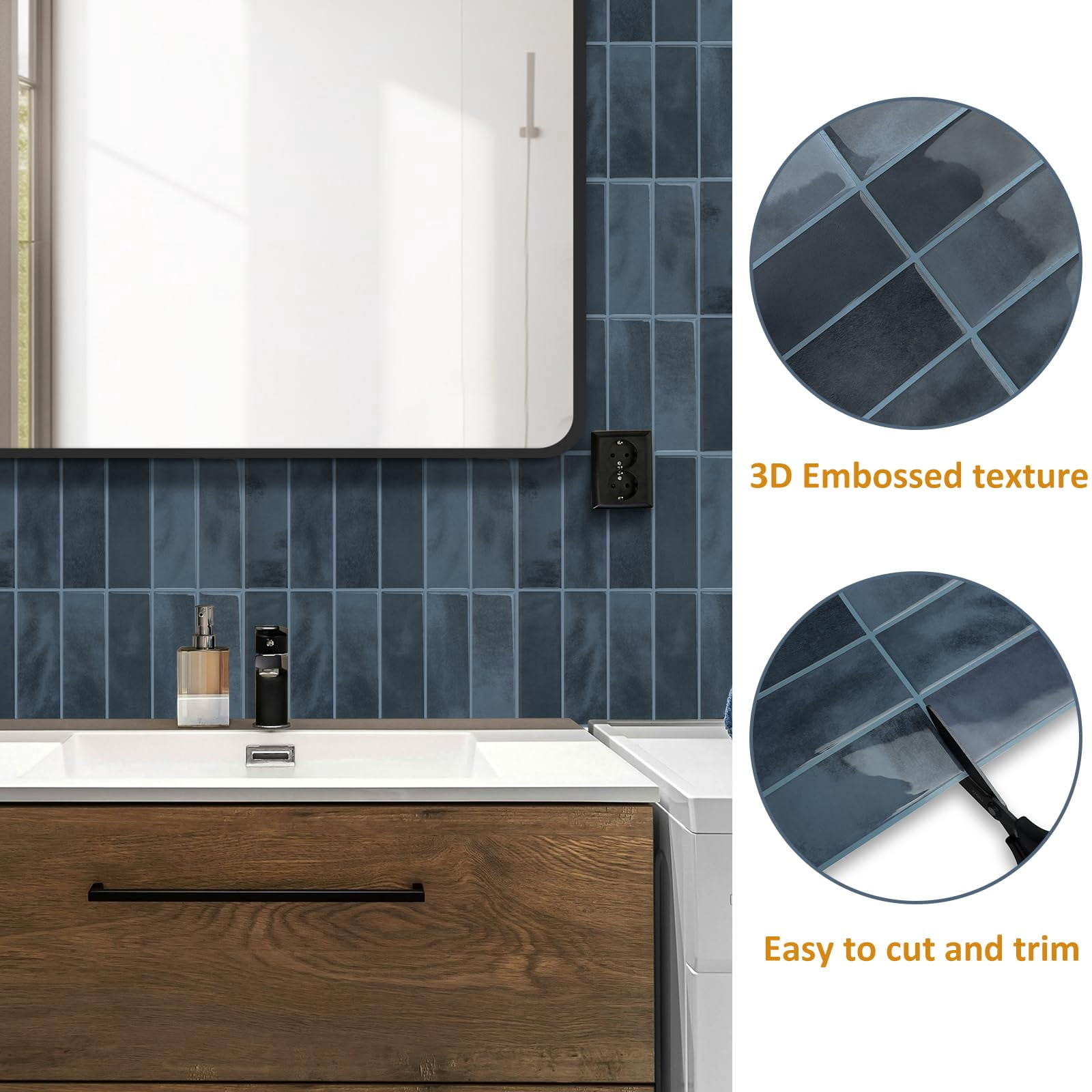 VANCORE 10-Pack Peel and Stick Backsplash Wall Tiles Panels Stickers for Kitchen Bathroom, 12" X 12", Blue