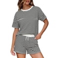 thumbnail image 2 of Costeam Womens Round Neck Print Pullover Two Piece Set Short Sleeve Top and Elastic Waist Shorts Casual Everyday Style Side Pockets Relaxed Loose Fit Lightweight Breathable Fabric Outfit, 2 of 9