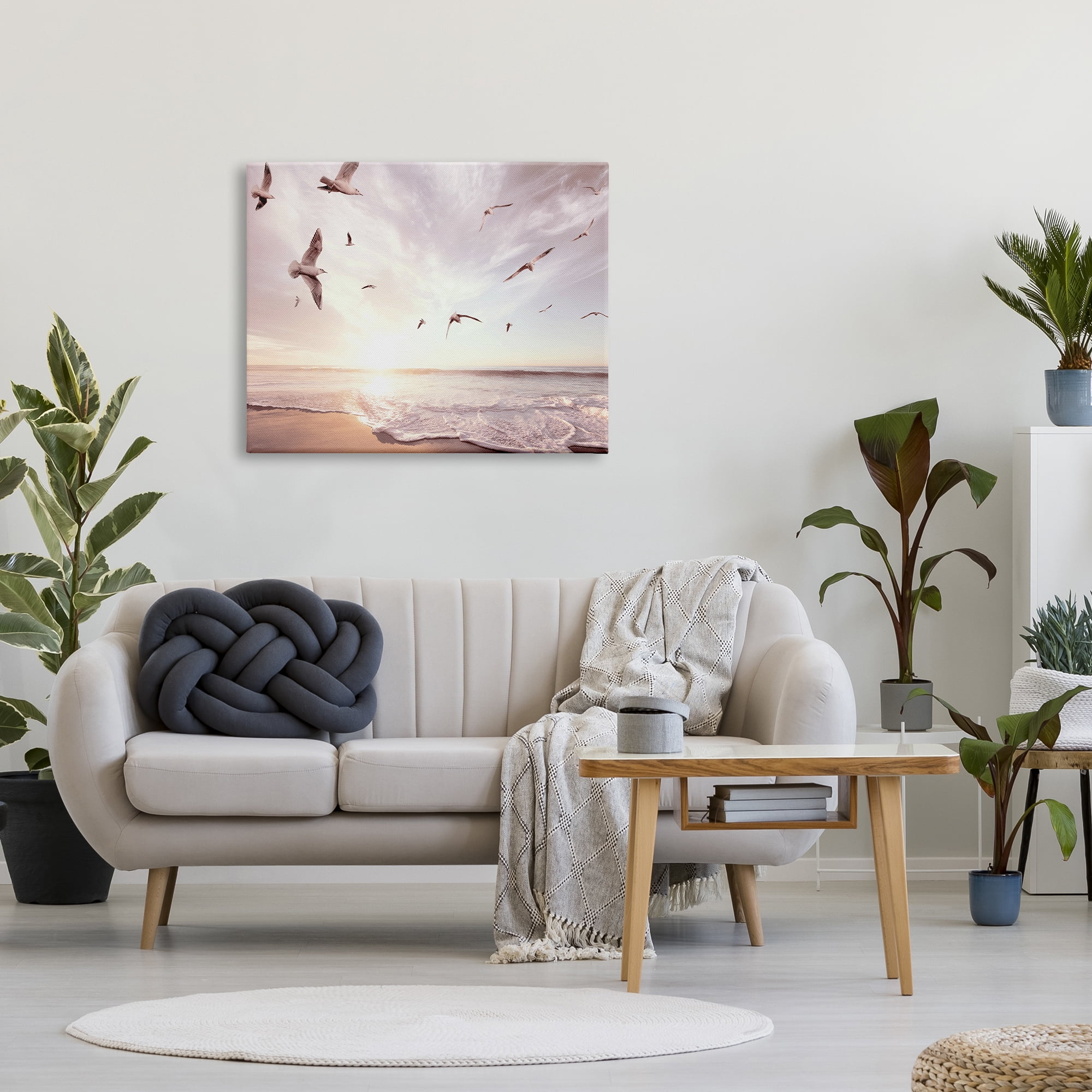 Stupell Industries Seagulls over Beach Coast Surf Nautical Landscape Landscape Photography Gallery Wrapped Canvas Print Wall Art, 30 x 40