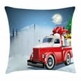 thumbnail image 1 of Christmas Throw Pillow Cushion Cover, Red and White American Truck in December Winter Night Moon and Stars Tree, Decorative Square Accent Pillow Case, 18 X 18 Inches, Blue Red White, by Ambesonne, 1 of 2