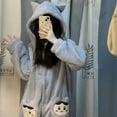thumbnail image 4 of Cute Chiikawa Pajamas Women Winter Coral Velvet Kawaii Hachiware Usagi Robe Velvet Thickened Warm Hooded Nightgown Home Clothes, 4 of 17