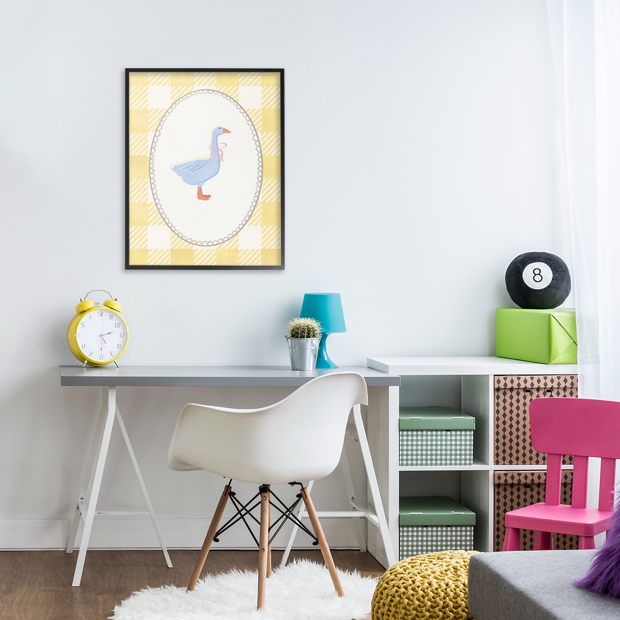 Stupell Industries Little Goose on Yellow Gingham Black Framed Giclee Art, design by The Paper Curator