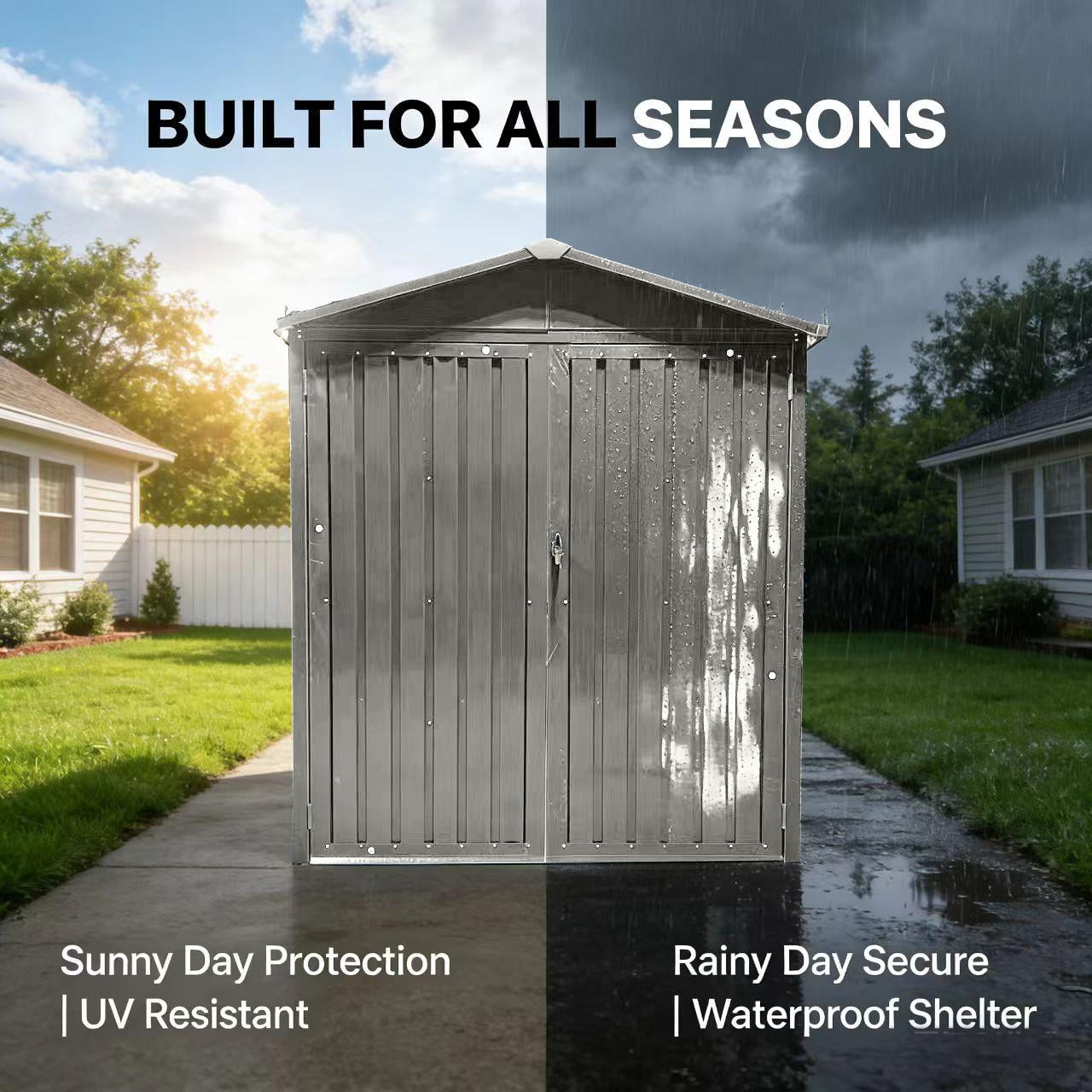Mintazer 10×6ft Outdoor Motorcycle Storage Shed with Window, Large Garden Tool Storage Building for Backyard Lawn Patio, Gray