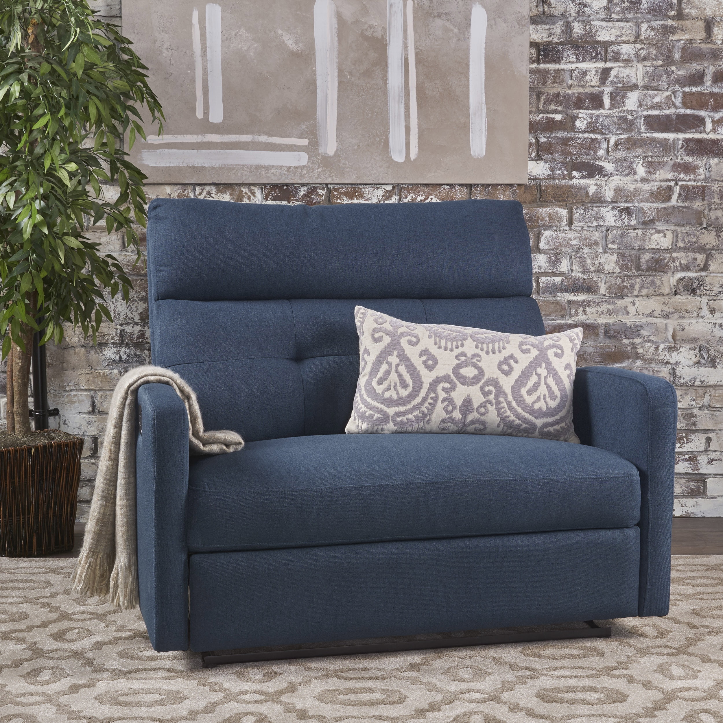 GDF Studio Alma Contemporary Upholstered Loveseat Recliner, Navy Blue Fabric