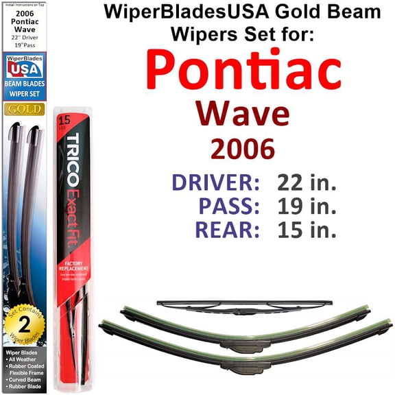 2006 Pontiac Wave Beam Wiper Blades Wipers WBUSA (Set of 3) w/Rear Wiper