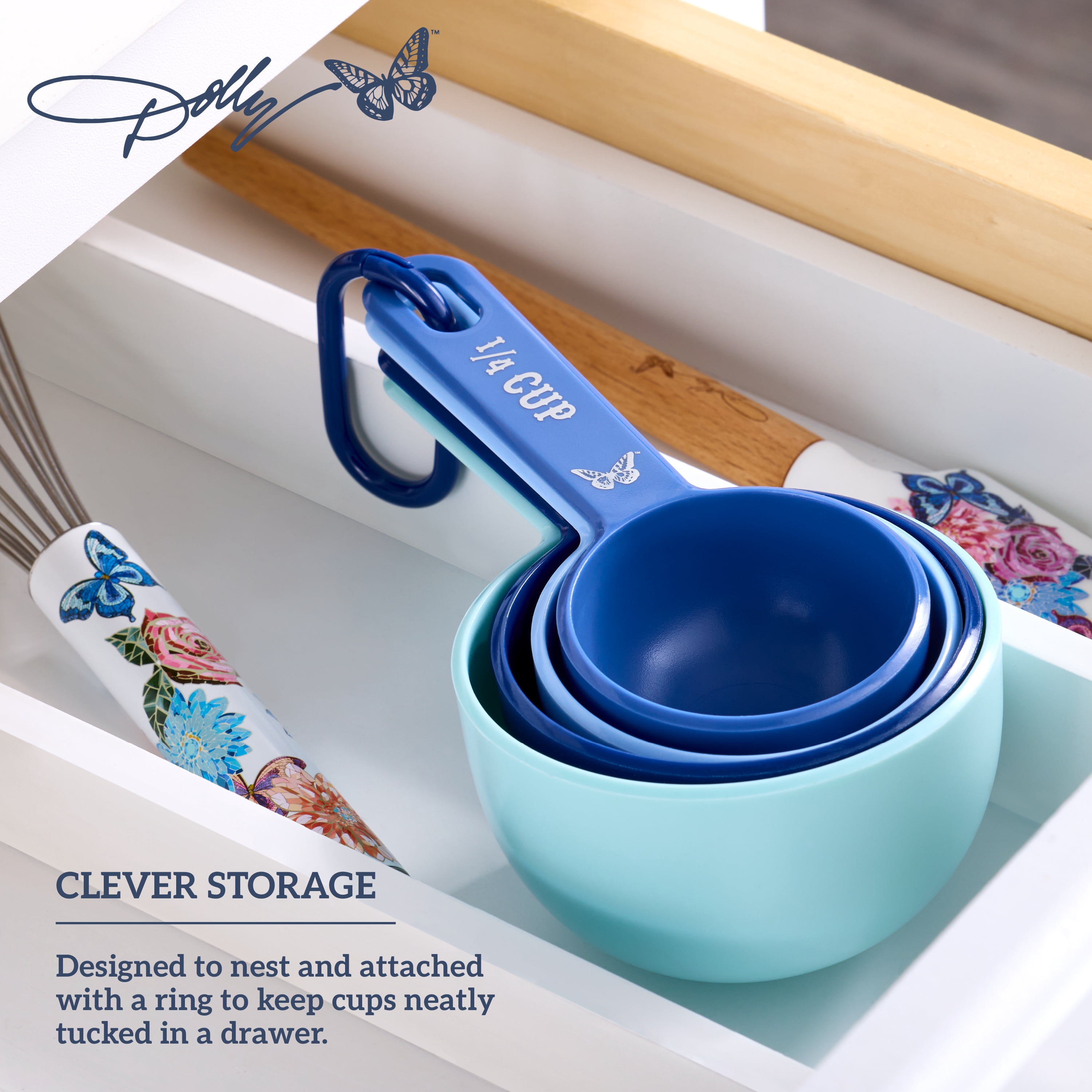 Dolly Parton 4-Piece Nesting Measuring Cups, Blue