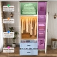 thumbnail image 4 of ANPOO 94''H White Extra Tall Armoire Wardrobe Closet w/ Top Cabinet, 2 Drawers & Storage Shelves, Farmhouse 3 Doors Armoire Wardrobe Closet w/ Barn Door & Sensor Light, LED Wooden Large Armoire, 4 of 10