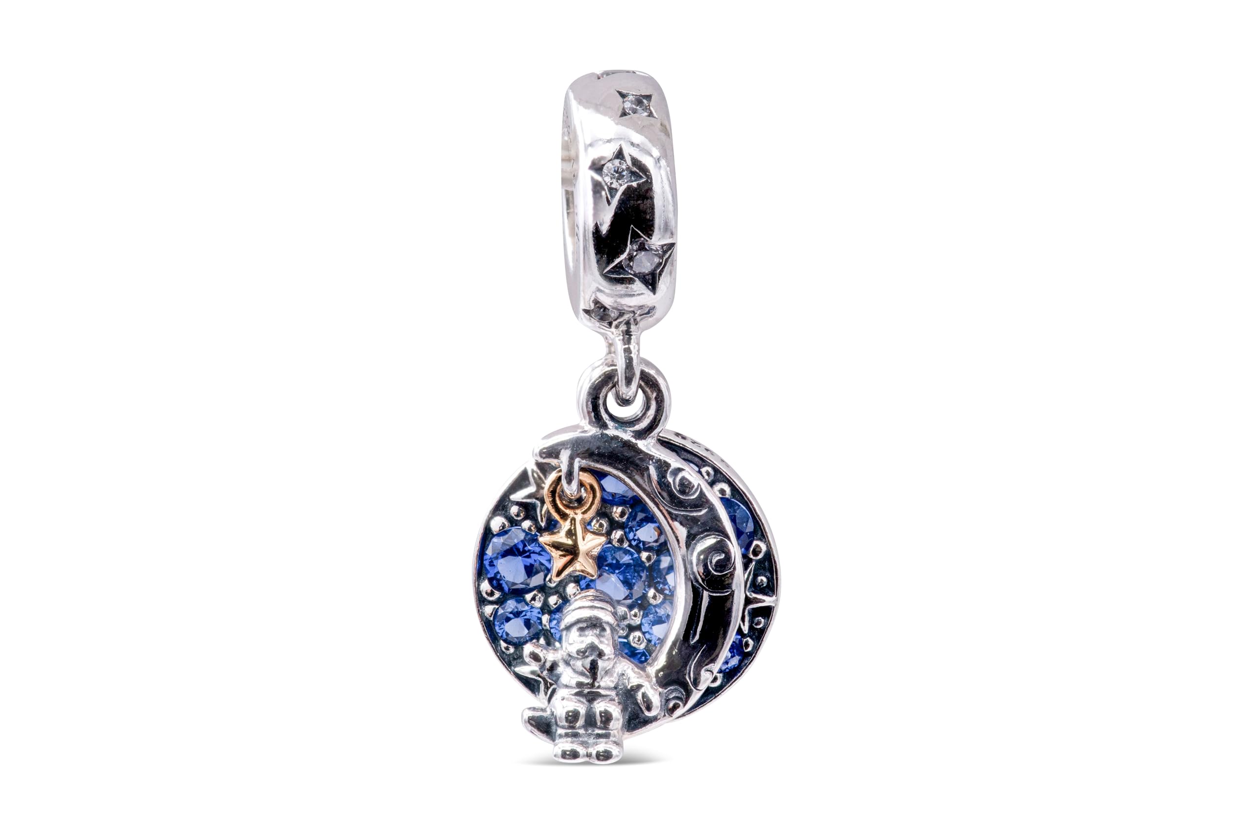 Pandora Moments Sterling Silver and Blue Santa Claus On The Moon Double Dangle Charm