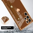 thumbnail image 2 of Designed for Samsung Galaxy S22 Ultra Case with Strap Luxury Love Heart Plating Gold Bumper Phone Cover Wristband Kickstand Full Body Protective Slim Case for Women Girls-Brown, 2 of 10