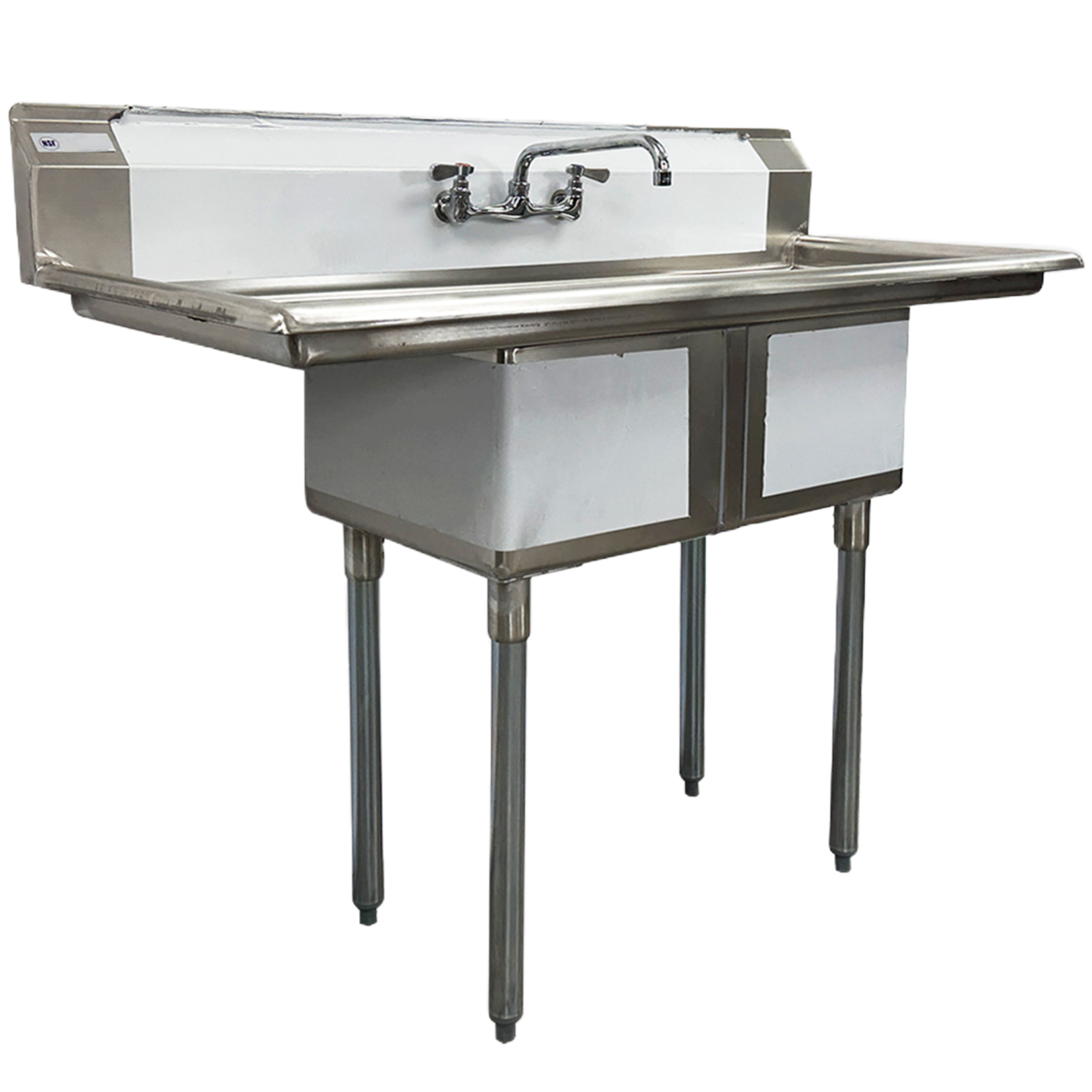 NSF 14 in. 2 Compartment Commercial Kitchen Sink, with Drainboards Free Standing Double Bowl Kitchen Prep & Utility Sink